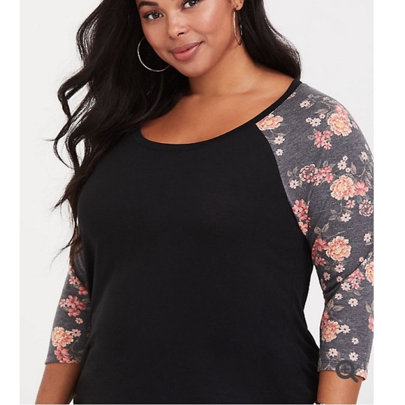 Torrid Black & Floral Raglan Tee